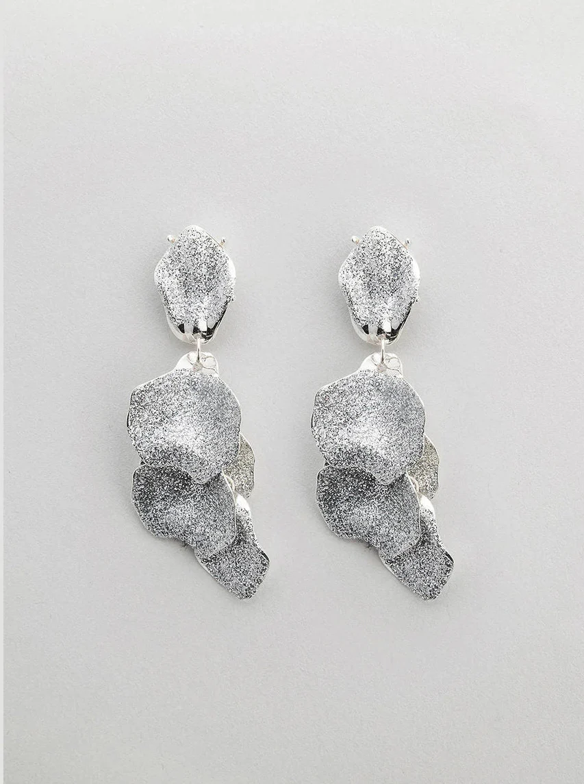 Leaf øredobber glitter - silver glitter