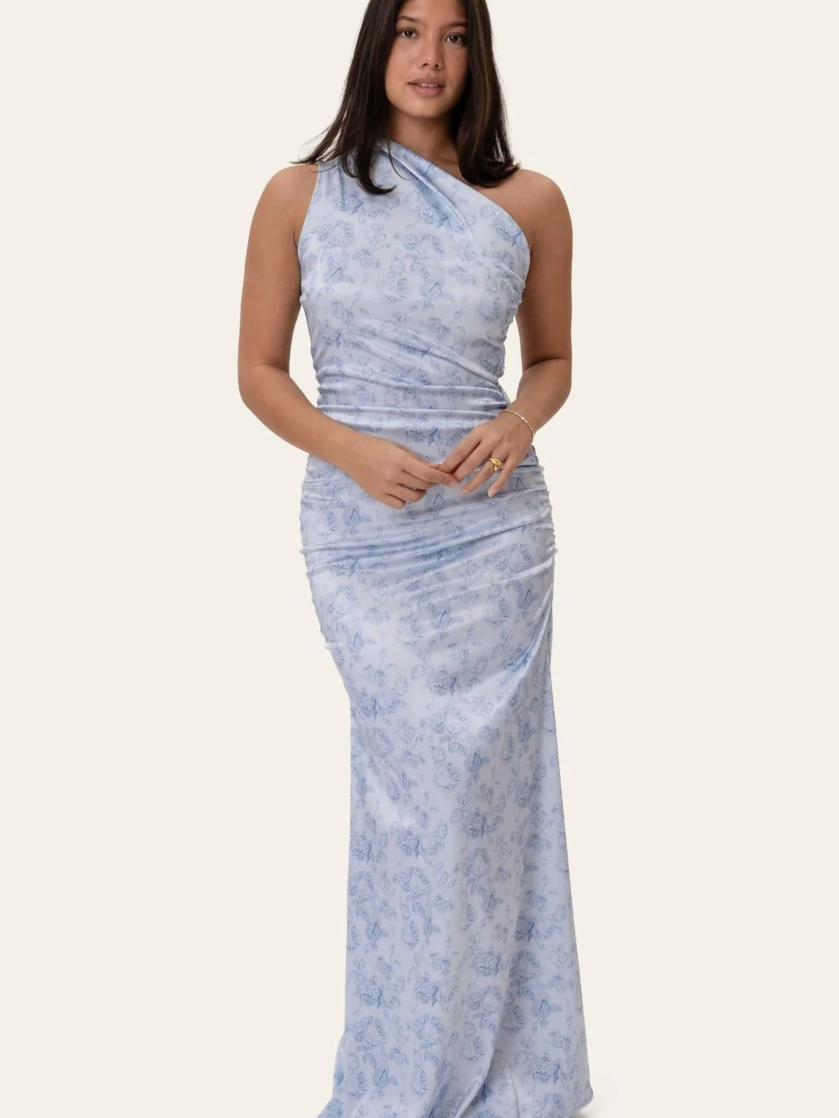 Andrea satin kjole - soft blue blossom - Image 6