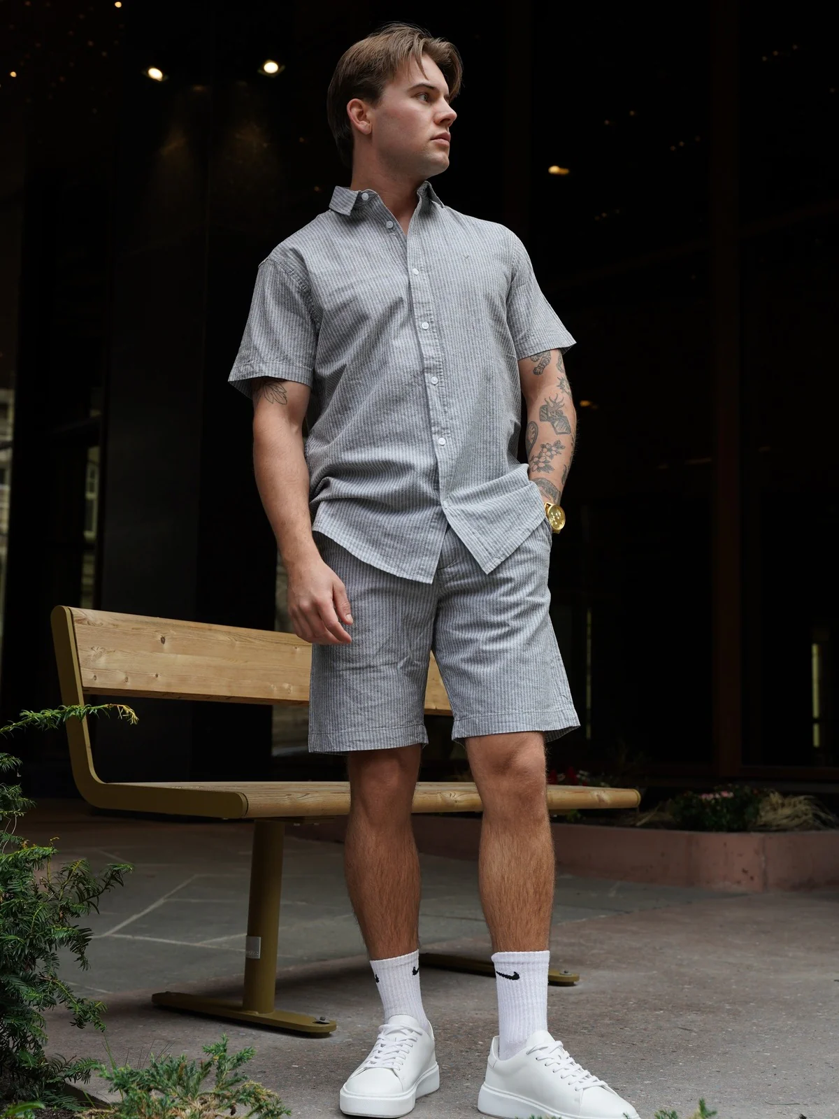 Luca striped skjorte kortermet - army/white - Image 2
