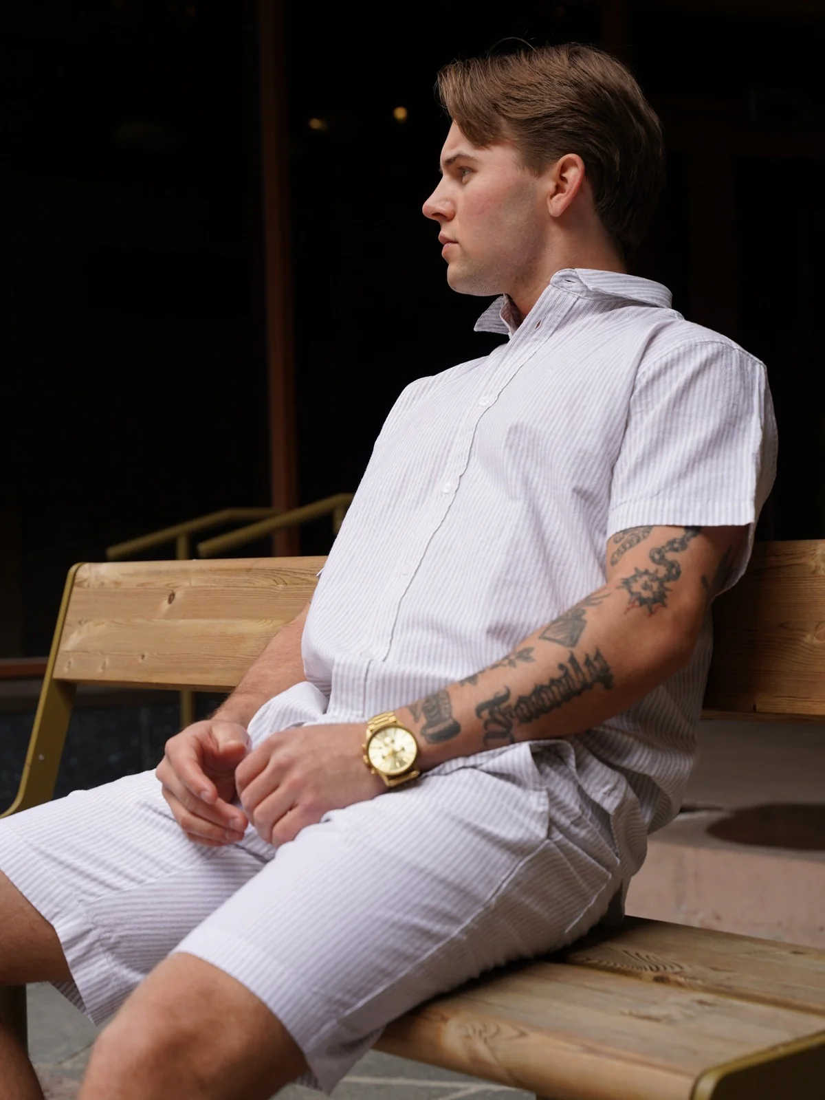 Luca striped skjorte kortermet - white/shitake - Image 2