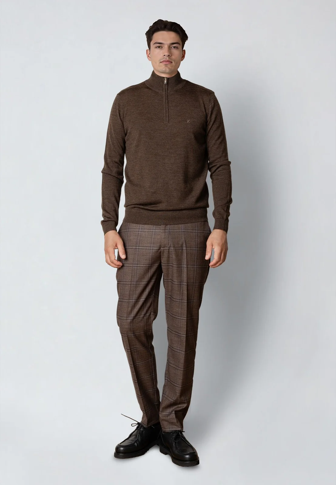 Merino half zip - brown melangè - Image 2