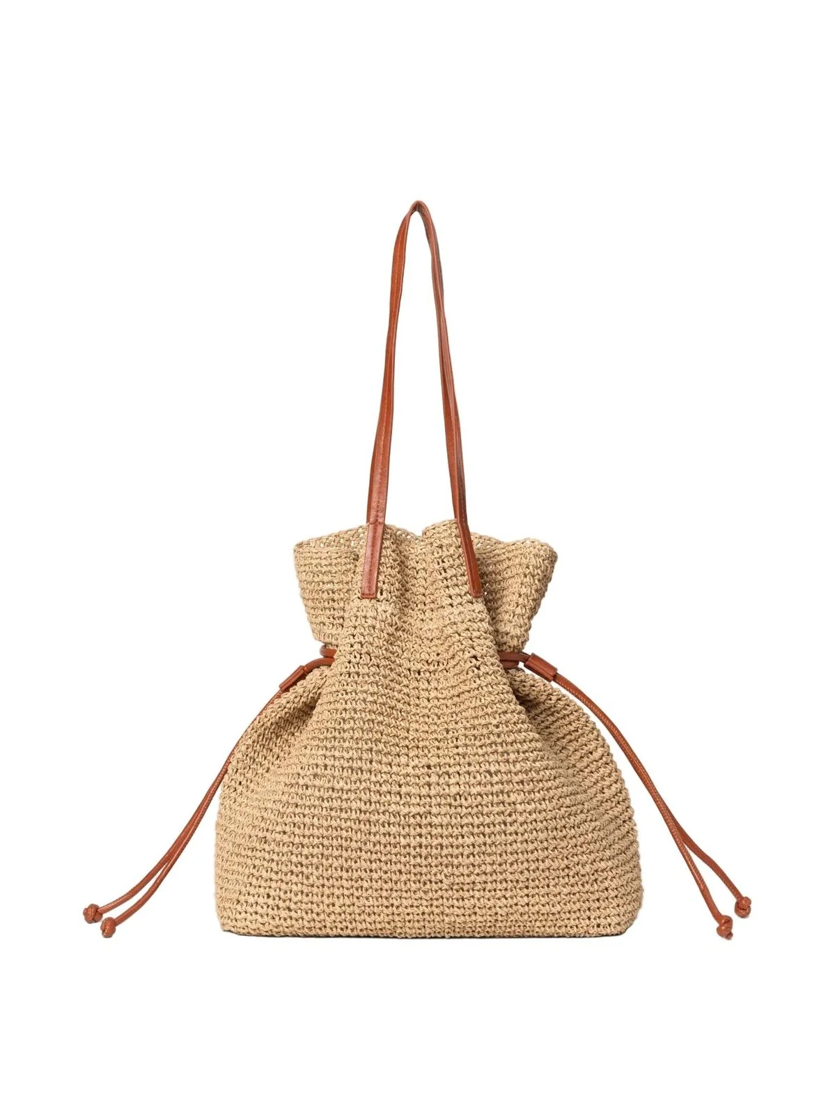Natural straw skulder veske - starfish beige