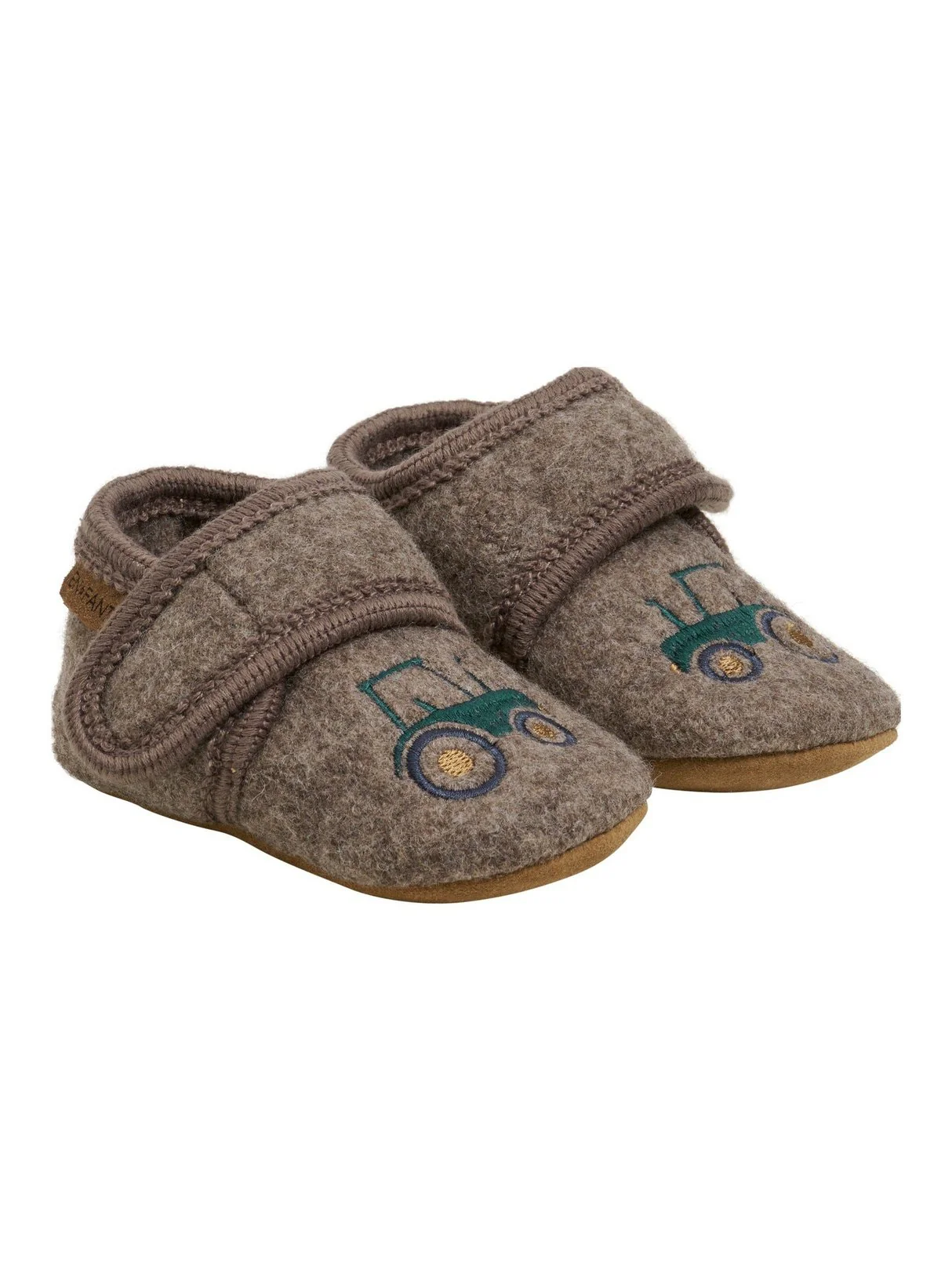 Ull Slippers med brodering - Walnut