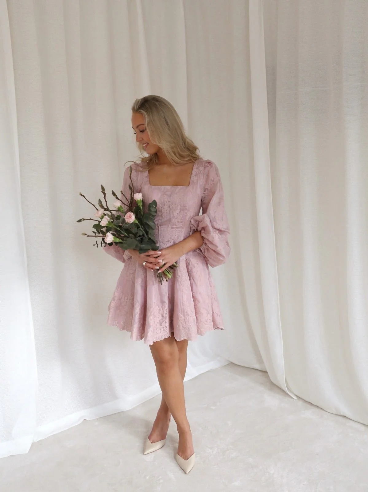 Sophie lace kjole - baby pink - Image 6