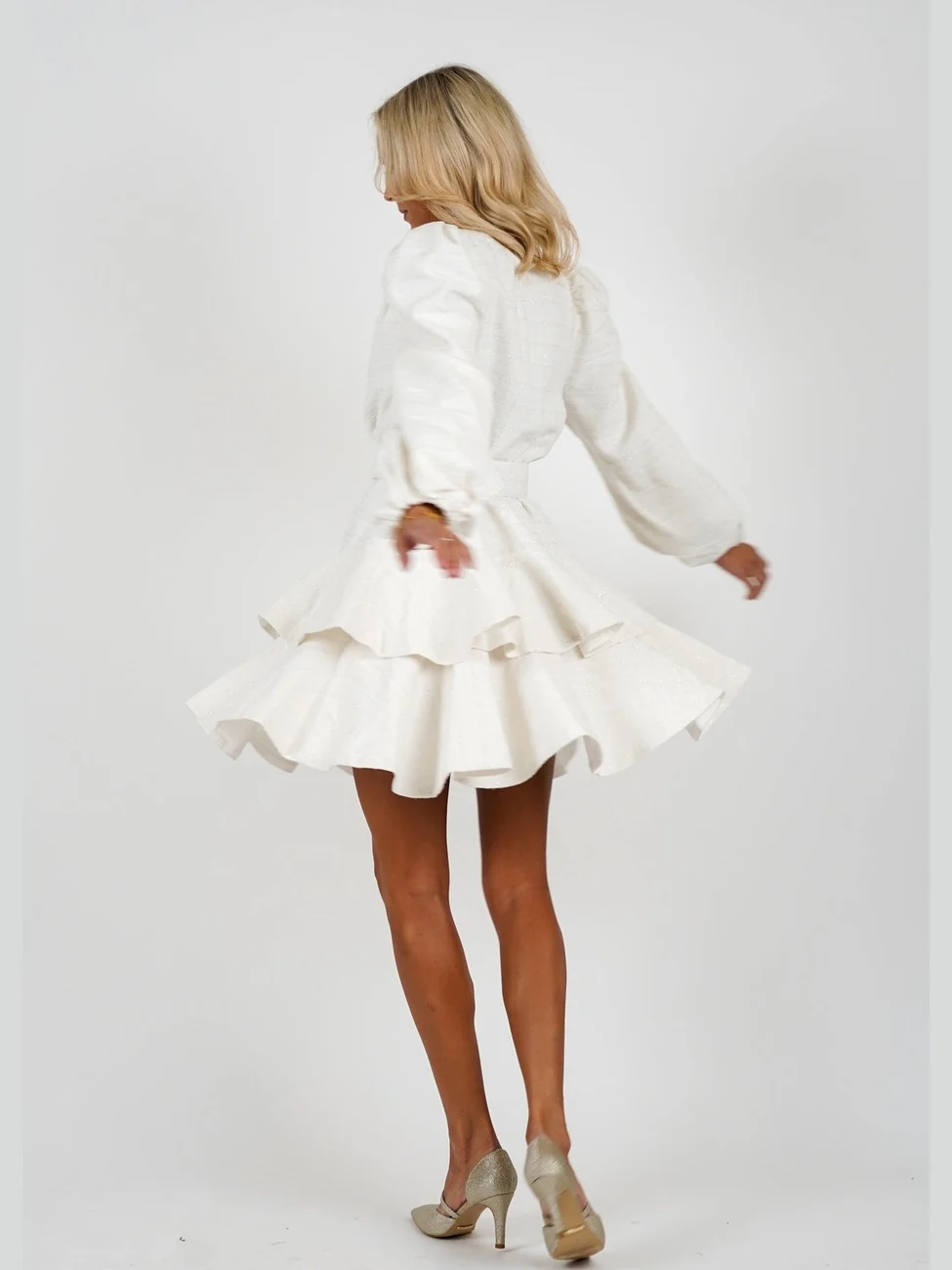 Wavy tweed kjole - off white - Image 4