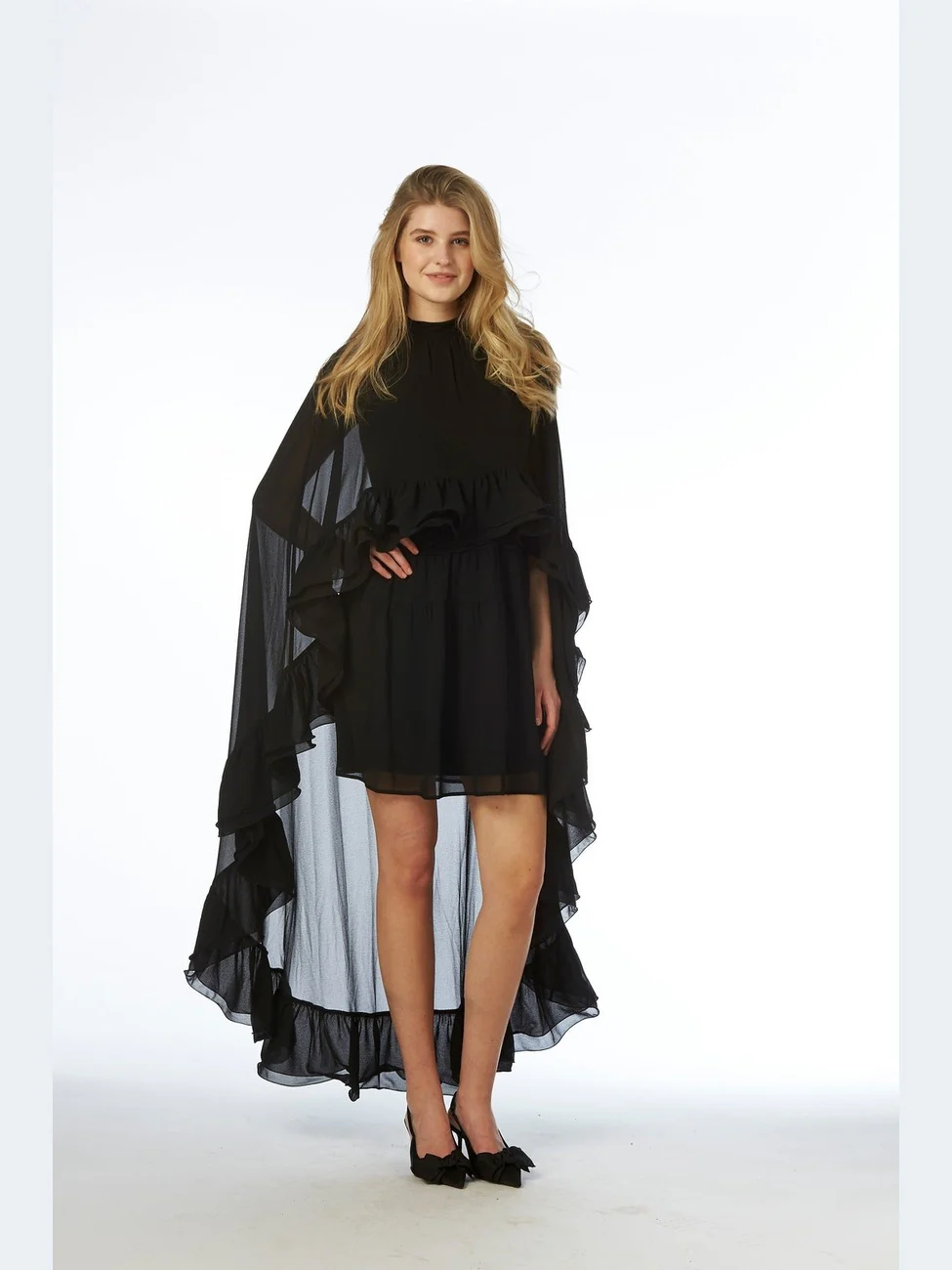 Helena long cape kjole - black - Image 4