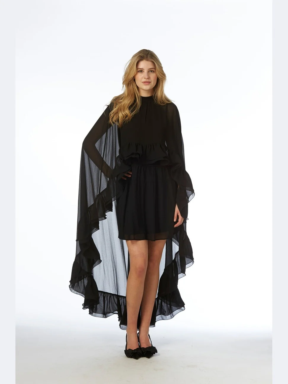 Helena long cape kjole - black - Image 5