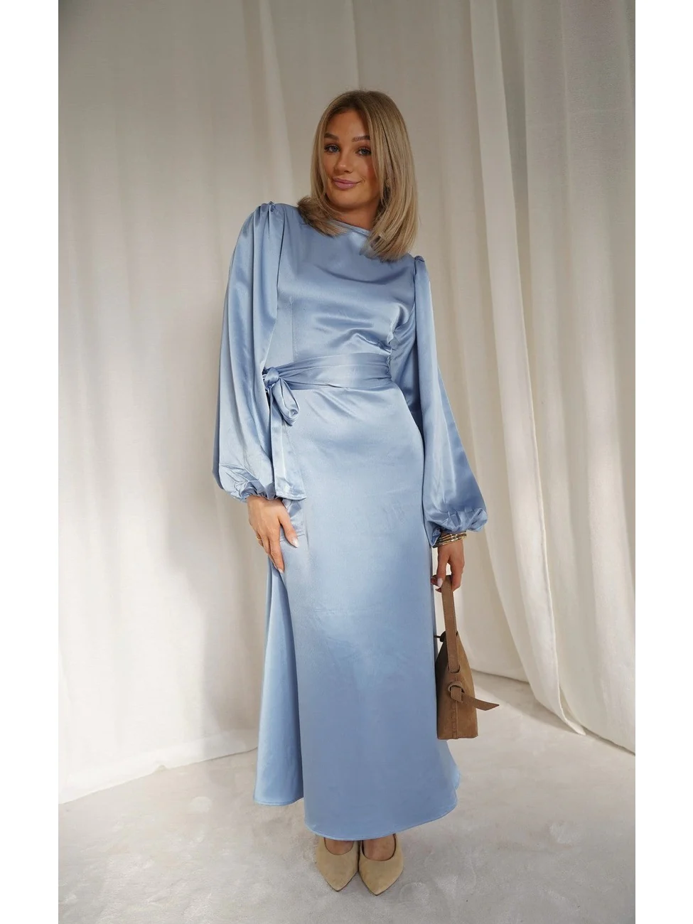 Locki satin maxi kjole - blue - Image 4