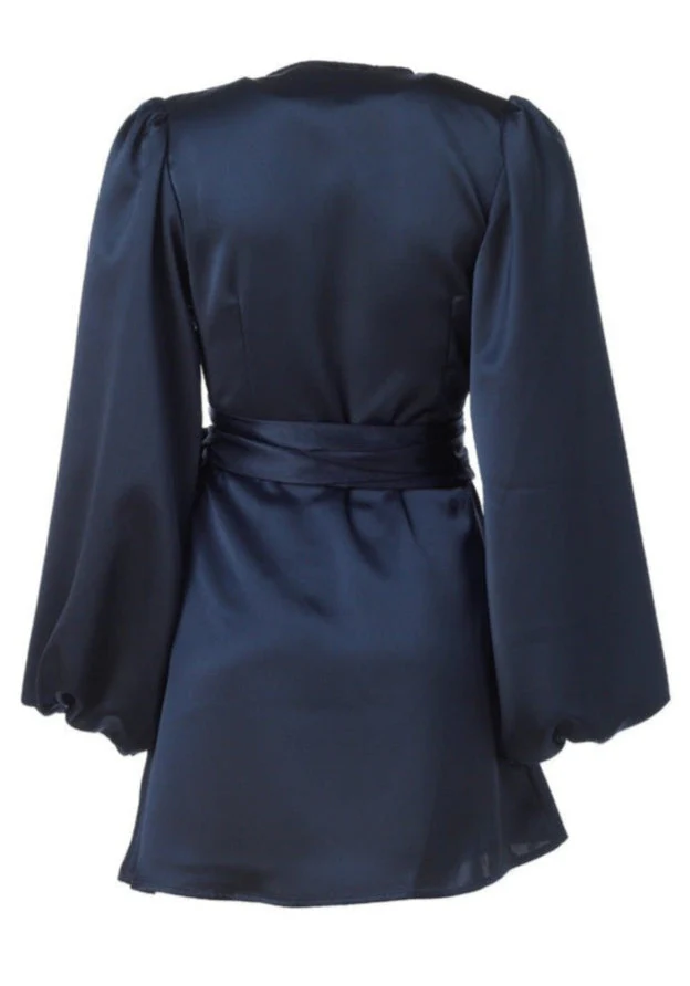 Locki satin wrap kjole - navy - Image 4