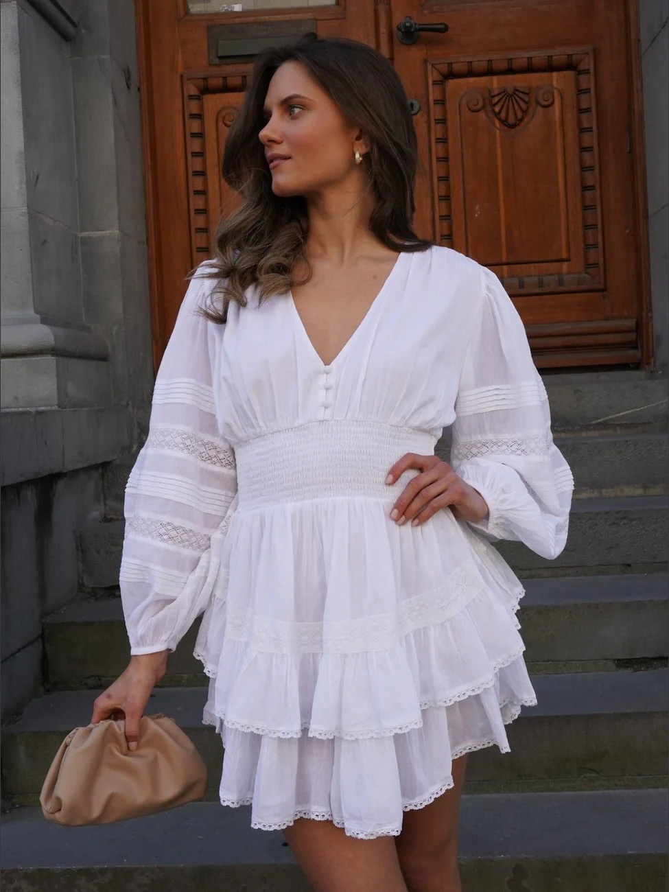 Miri long sleeve kjole - white - Image 3