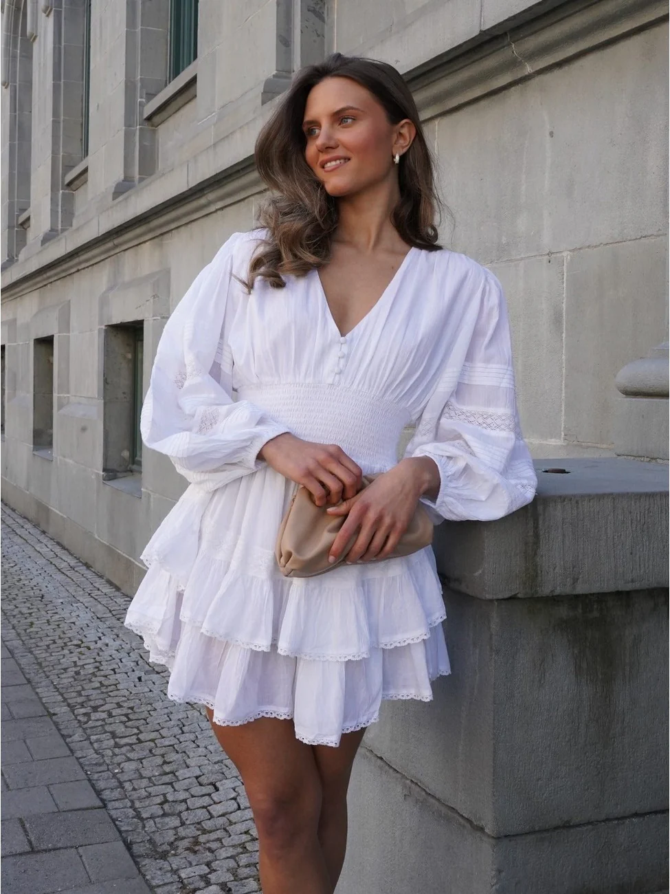 Miri long sleeve kjole - white - Image 4