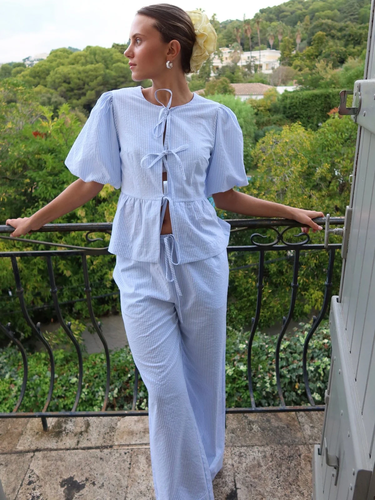 Mya bukse - white with blue stripes - Image 3