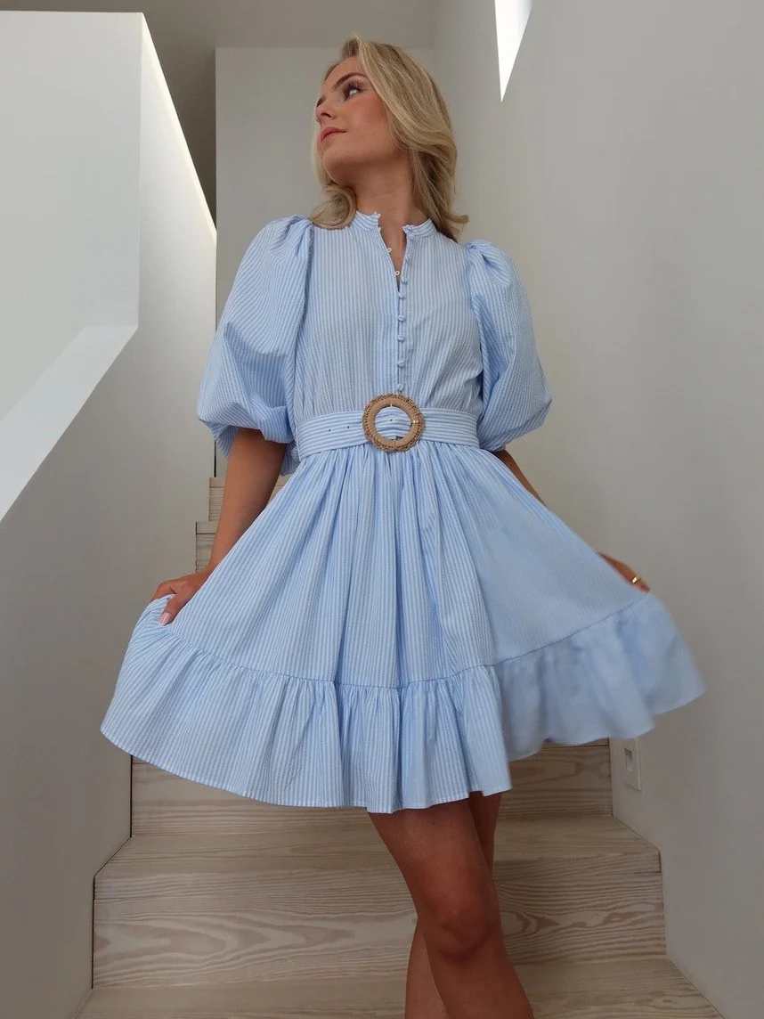 Mya kjole - white with blue stripes - Image 4