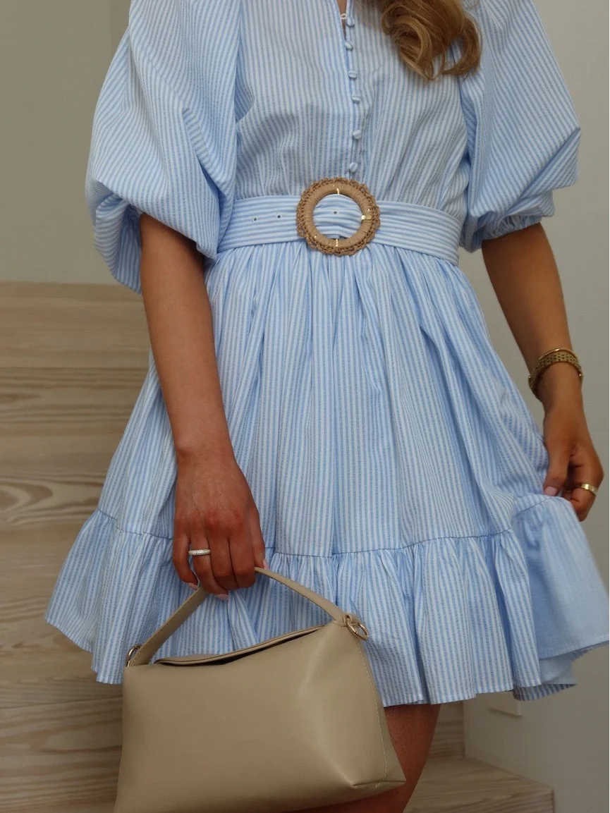 Mya kjole - white with blue stripes - Image 6