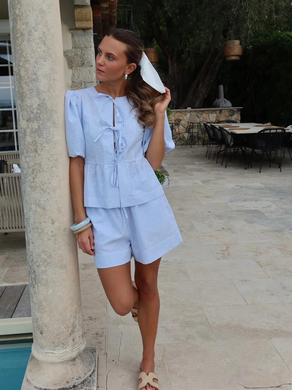 Mya shorts - white with blue stripes - Image 2
