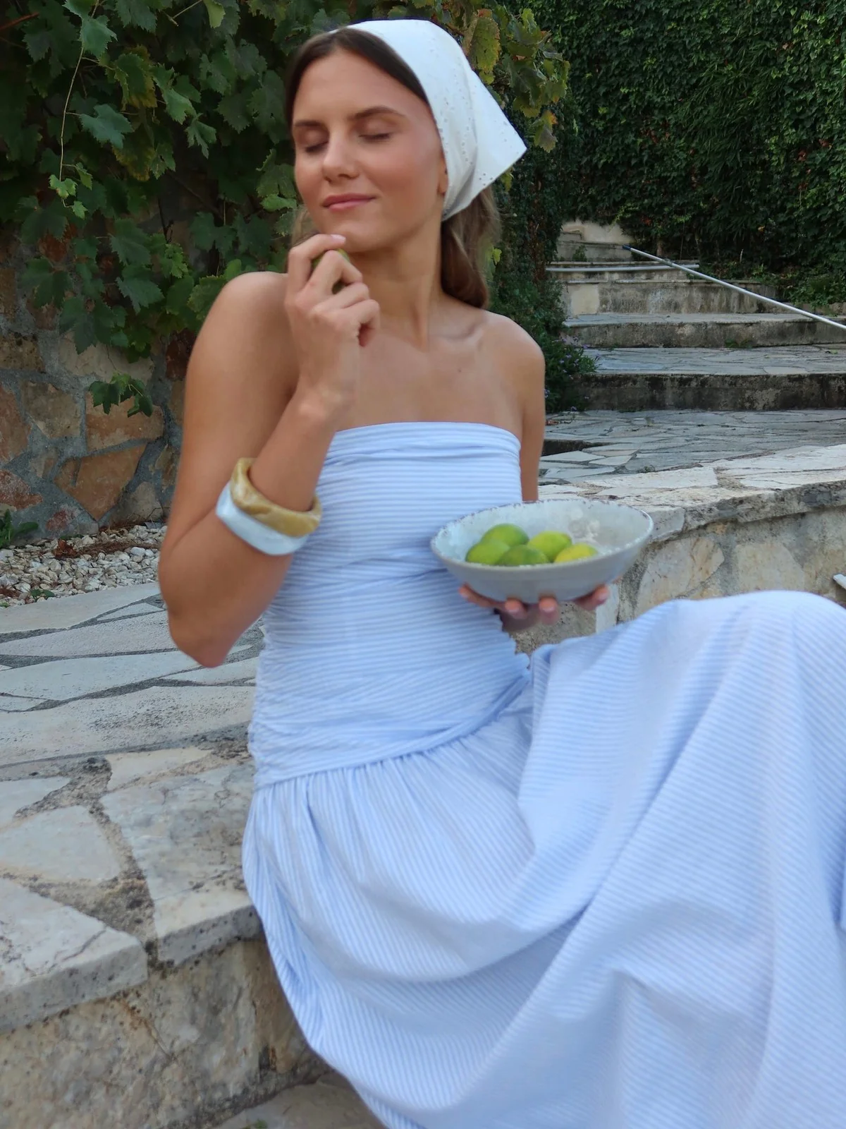 Mya tube dress - white with blue stripes - Image 3