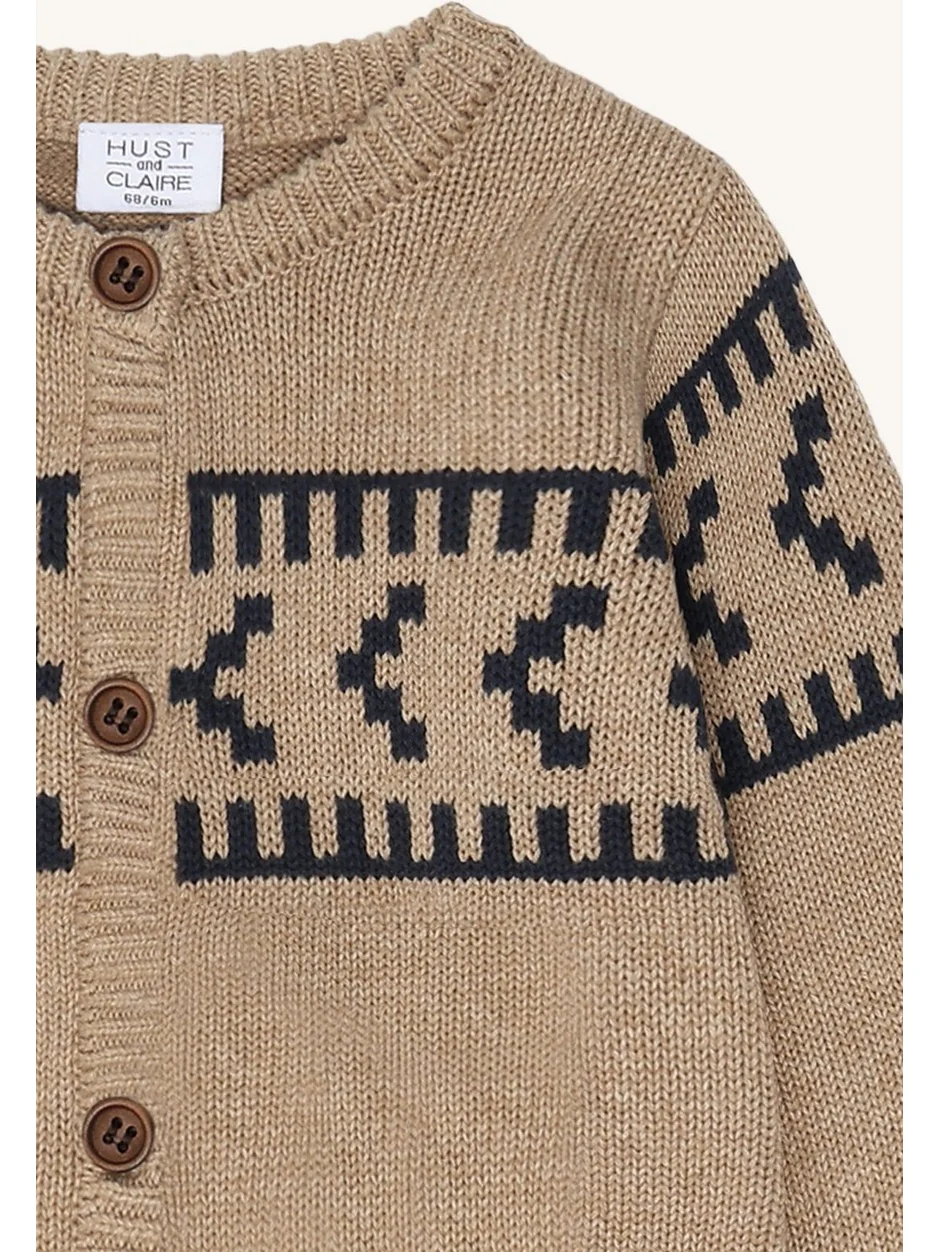 Charli Knit Jacquard CARDIGAN - Biscuit - Image 3