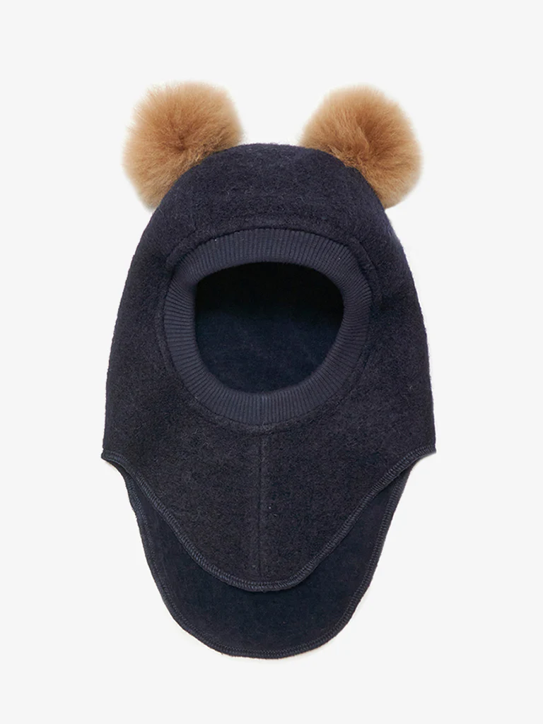 Balaclava Wool Alpaca Pompoms - Dark Navy