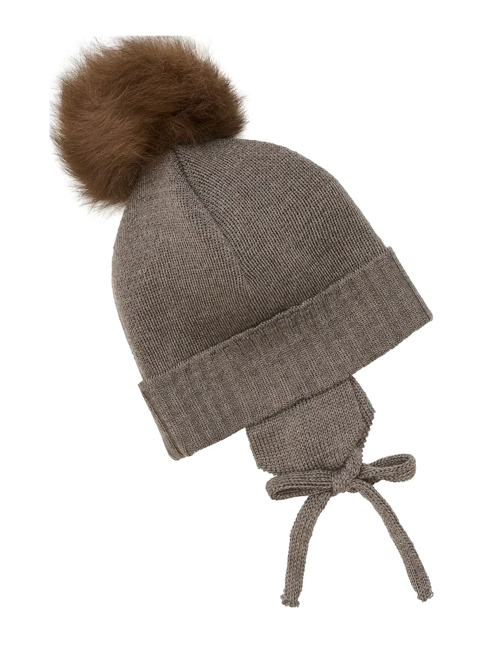 Bonnet Wool Knit Alpaca Pompom - Brown Melange