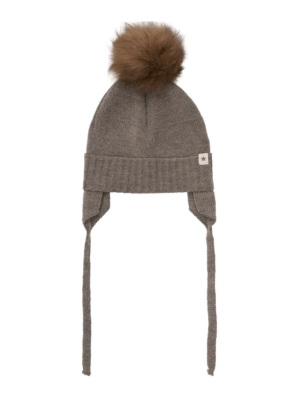 Bonnet Wool Knit Alpaca Pompom - Brown Melange - Image 2