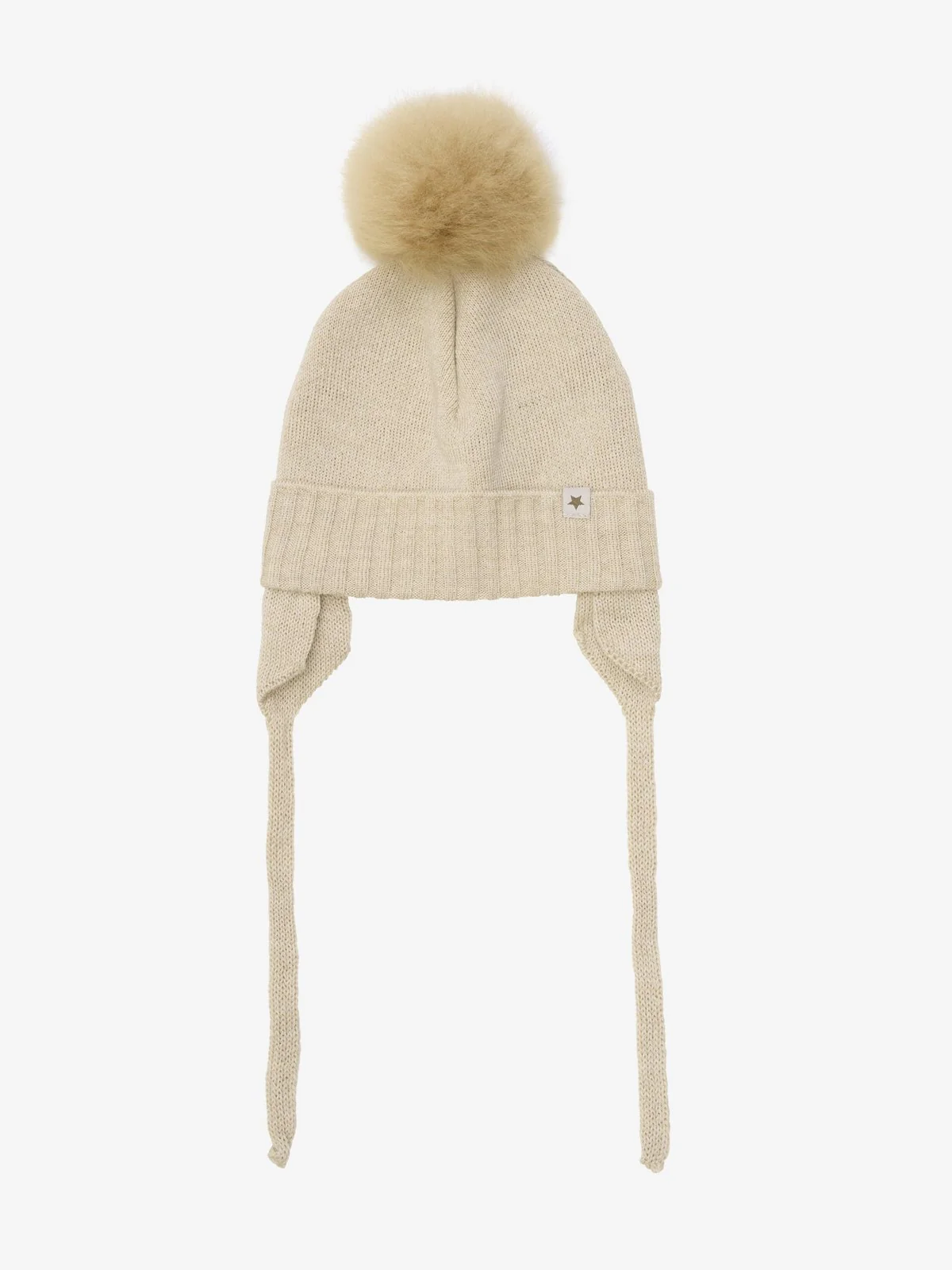 Bonnet Wool Knit Alpaca Pompom - Sand Melange - Image 2