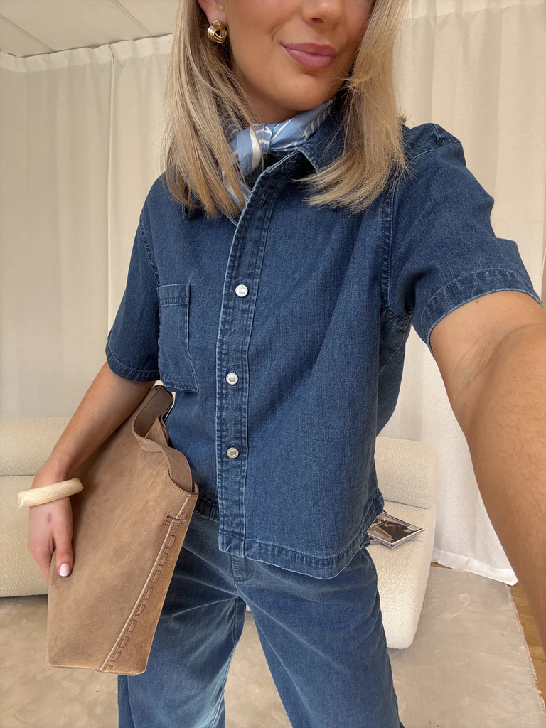 Malika uta oversized skjorte - mid blue denim