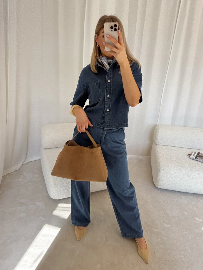 Malika uta oversized skjorte - mid blue denim - Image 5
