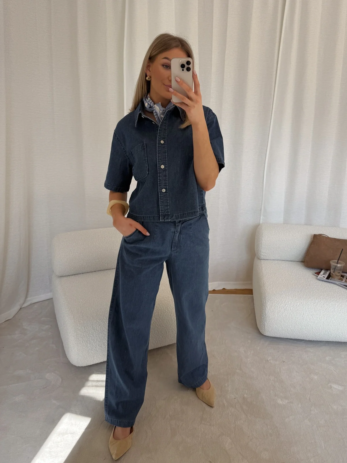 Malika uta oversized skjorte - mid blue denim - Image 6