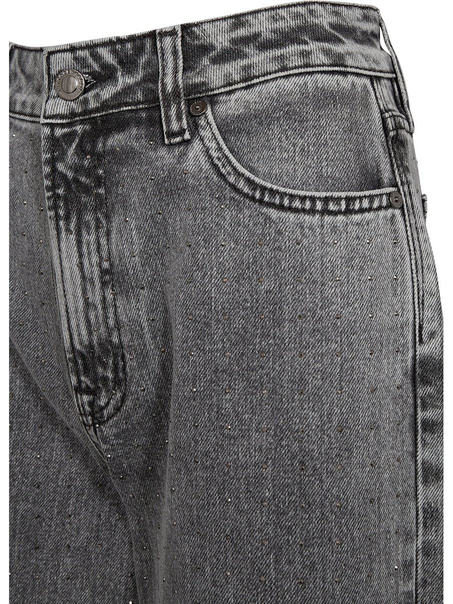 Mia stud jeans wash faded grey glitter - grey - Image 3