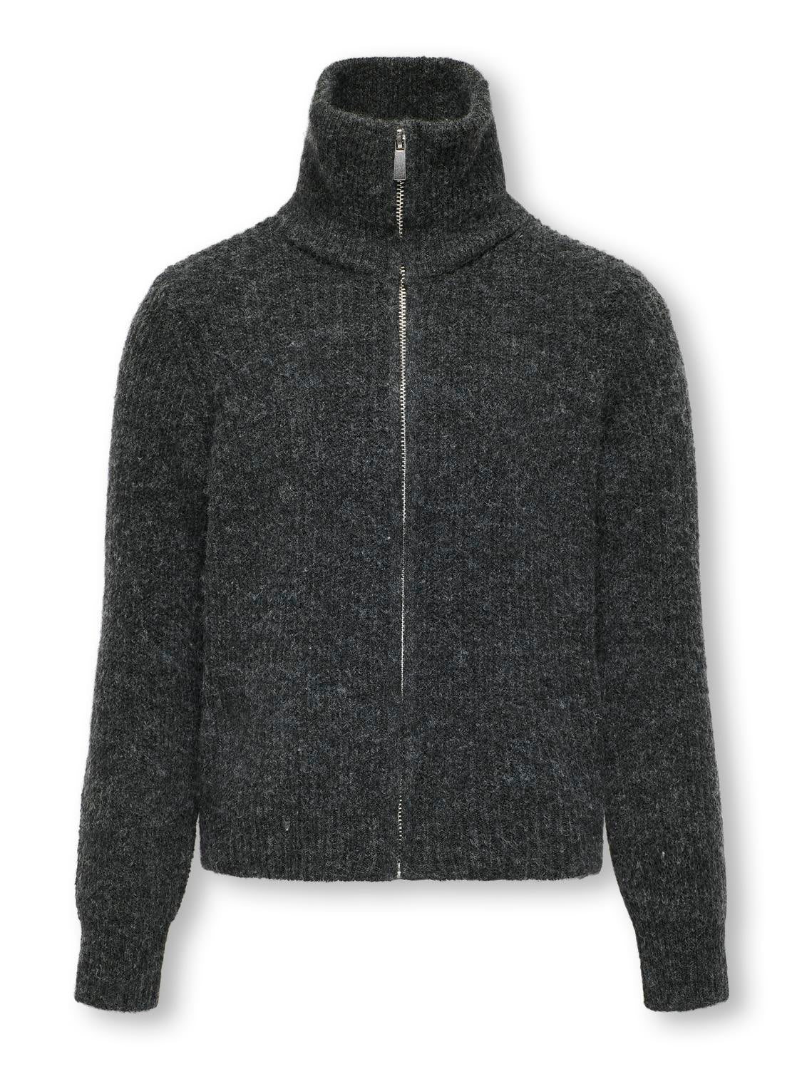 FRIDI LIFE ZIP CARDIGAN KNIT GENSER - Dark Grey Melange