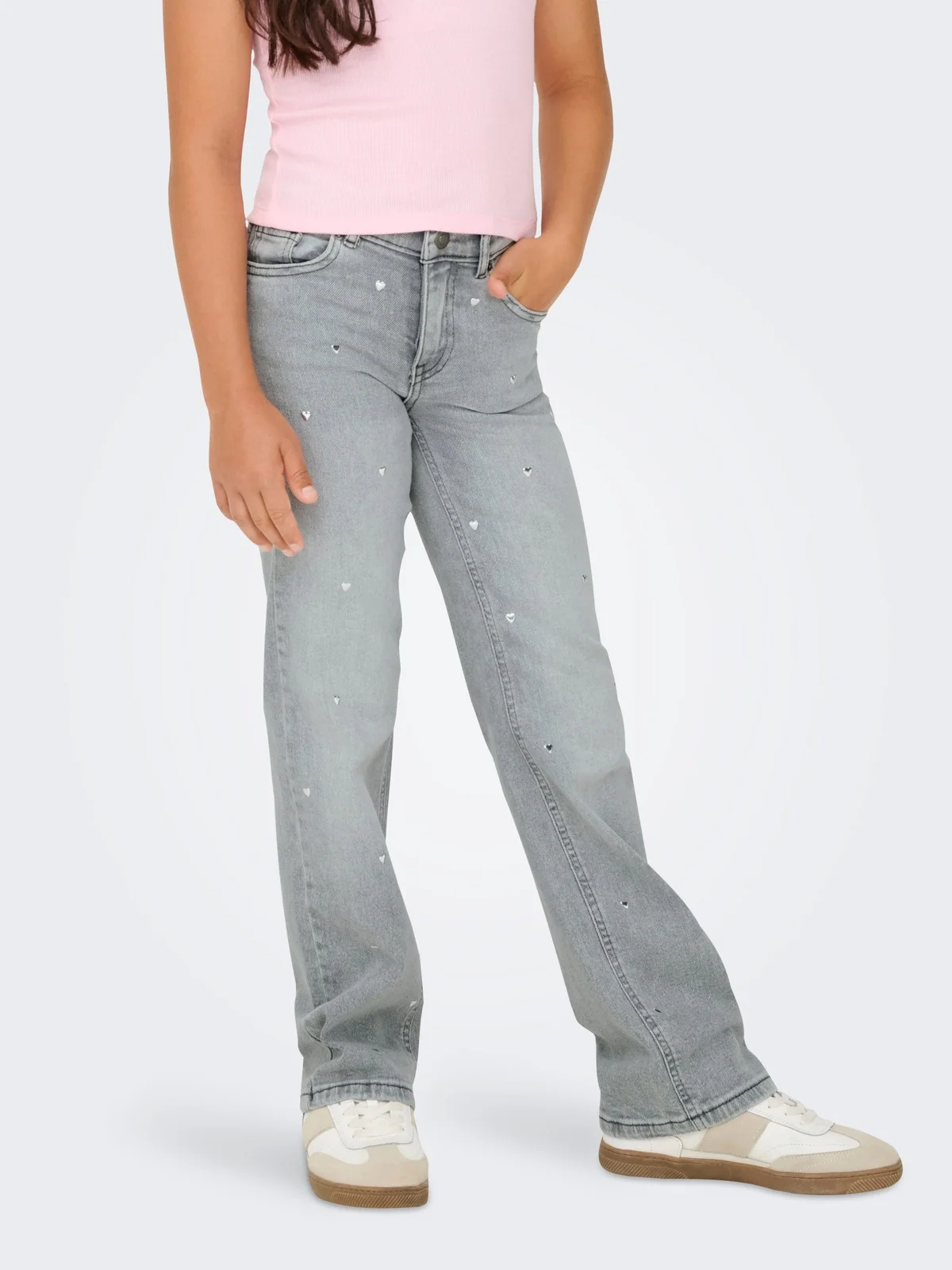 JUICY HEART WIDE LEG JEANS - Medium Grey Denim