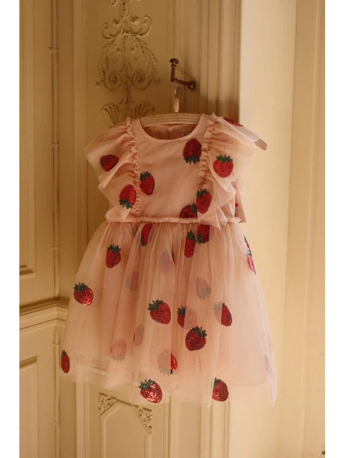 YVONNE FRILL KJOLE - Strawberry - Image 3