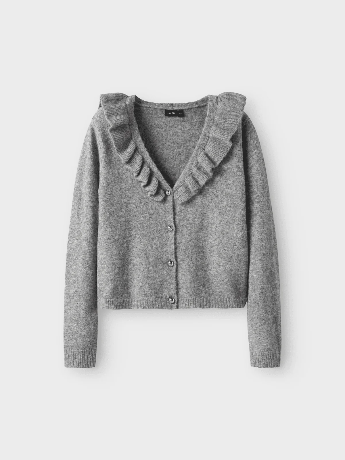 REAVE FLOUNCE STRIKKET CARDIGAN - Light Grey Melange - Image 3