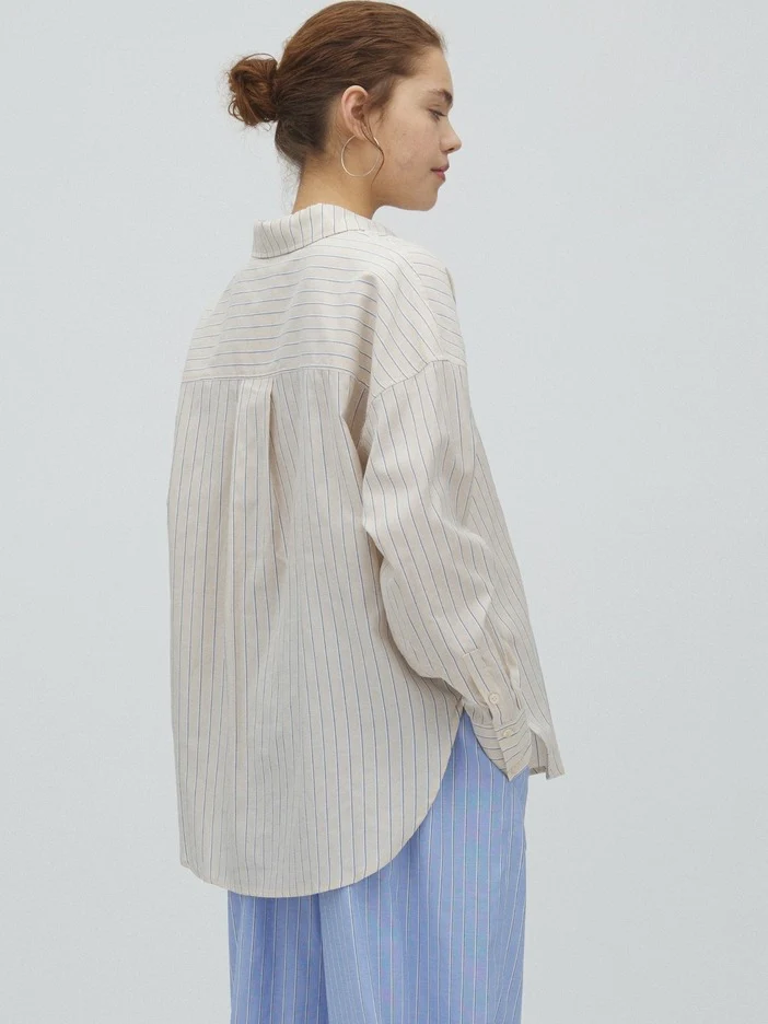Brisa boxy skjorte - beige blue stripe - Image 10