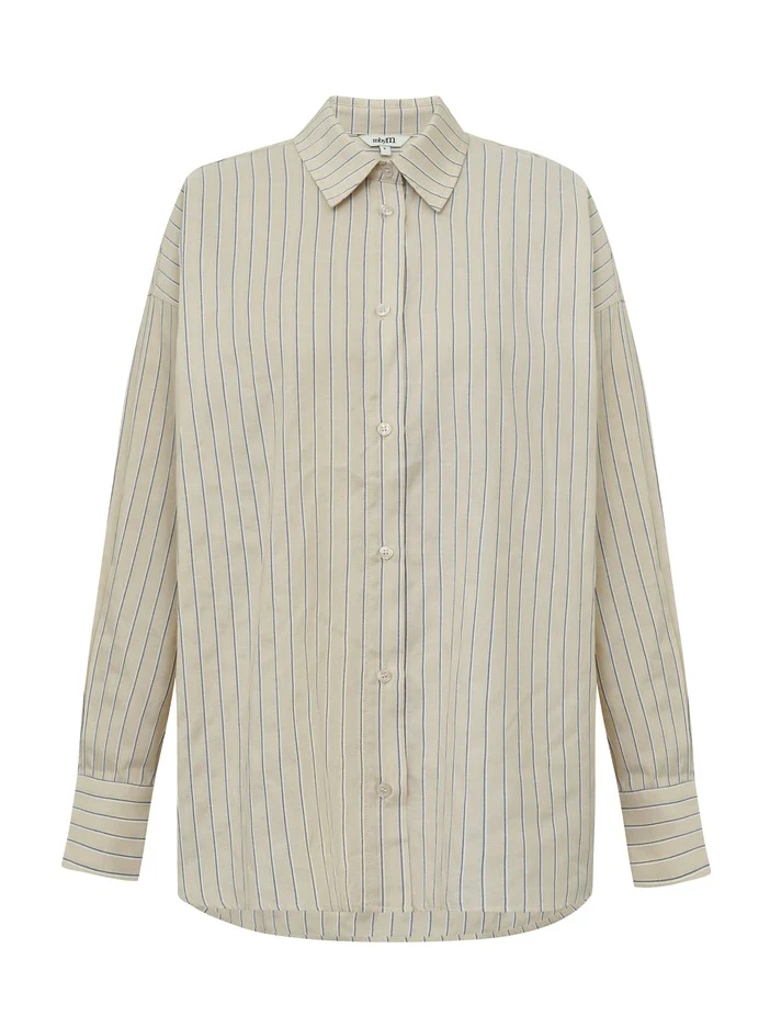 Brisa boxy skjorte - beige blue stripe - Image 2