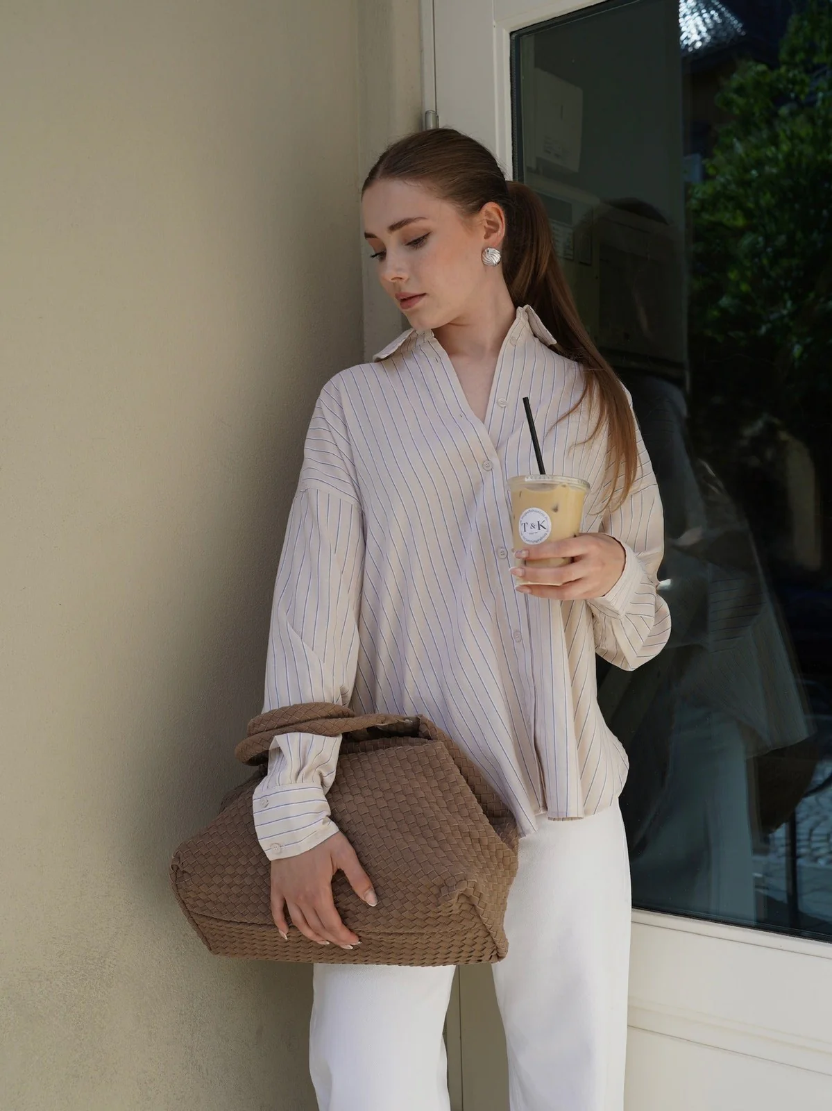 Brisa boxy skjorte - beige blue stripe - Image 4