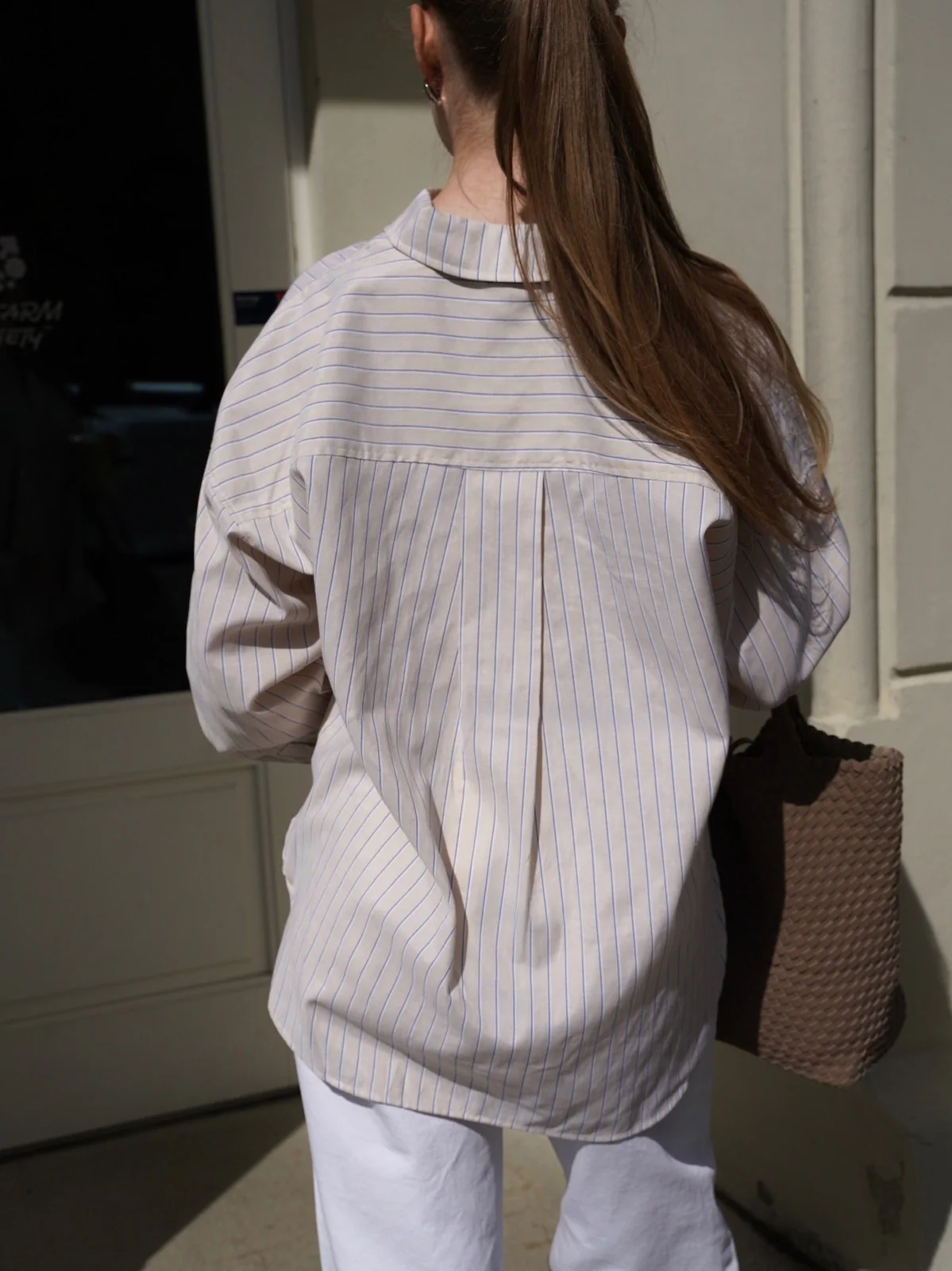 Brisa boxy skjorte - beige blue stripe - Image 7