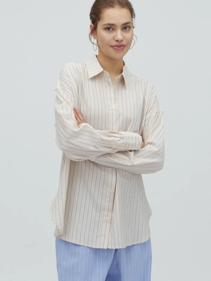 Brisa boxy skjorte - beige blue stripe - Image 9
