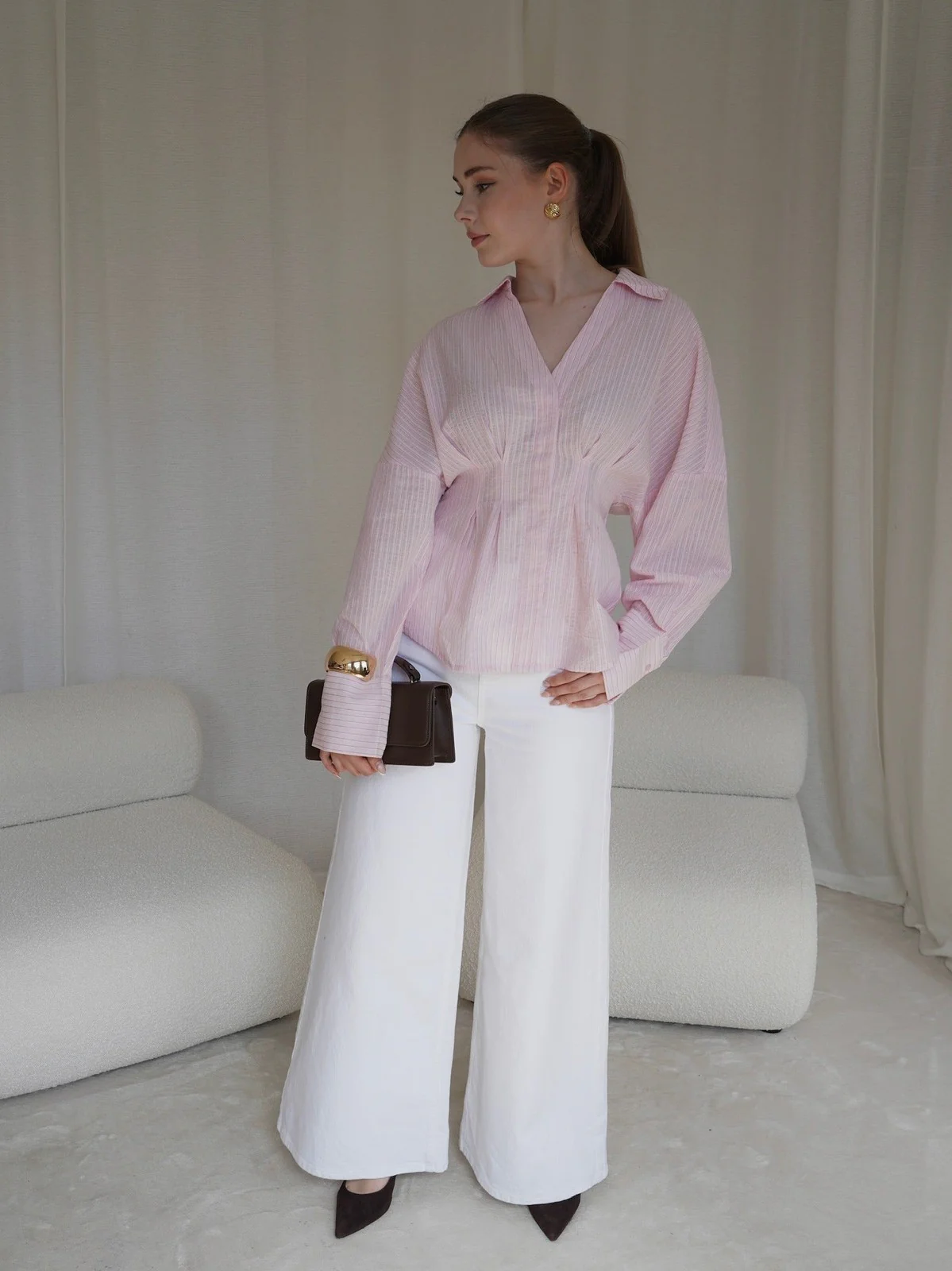 Isidor skjorte - pale pink stripe - Image 5