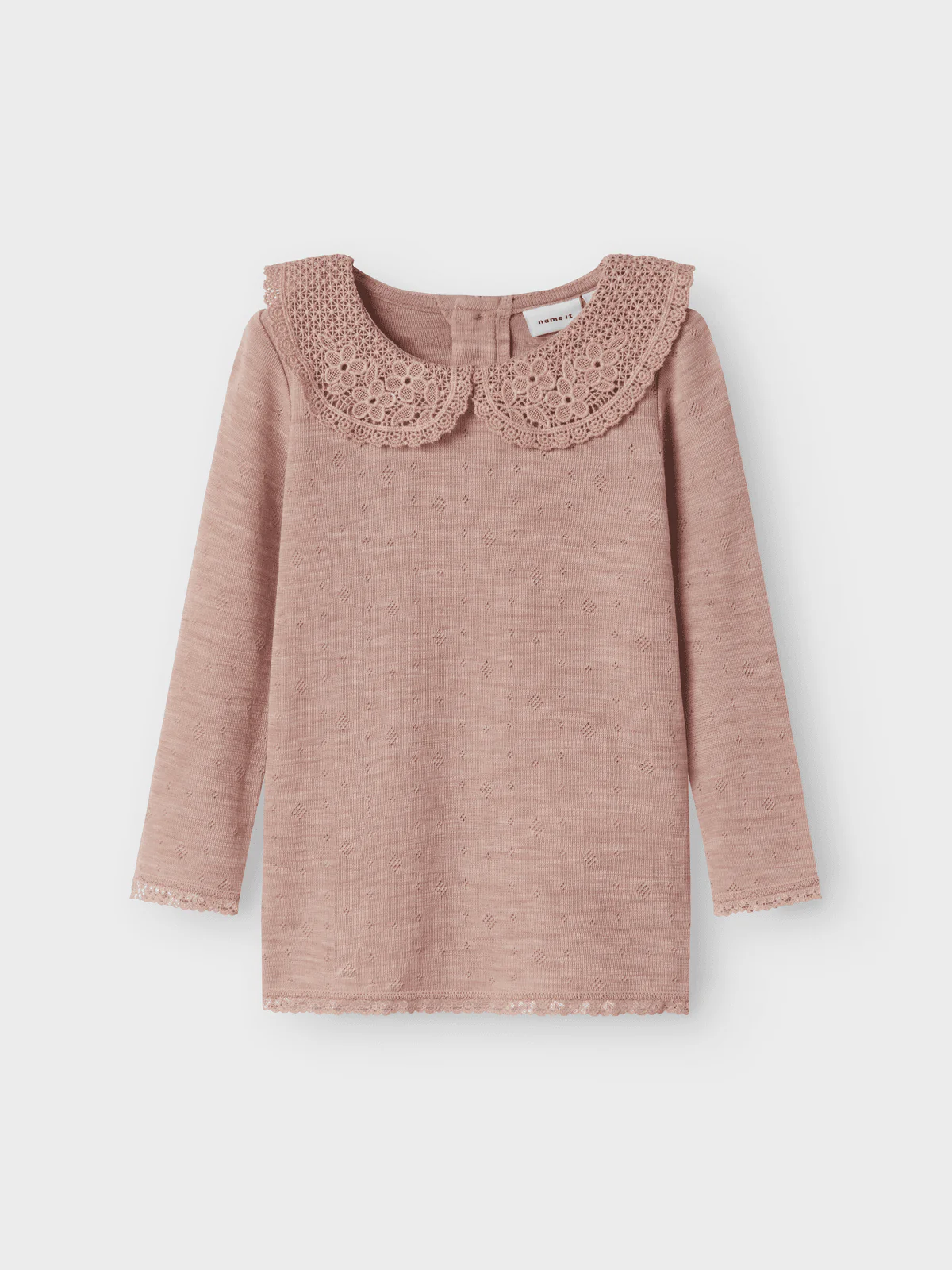 WANG ULL NEEDLE LS TOPP M/KRAGE - Shadow Gray