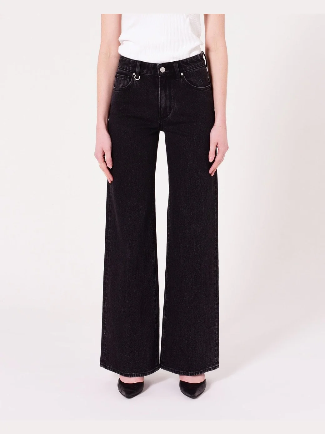 Eva wide french blac jeans - washed black