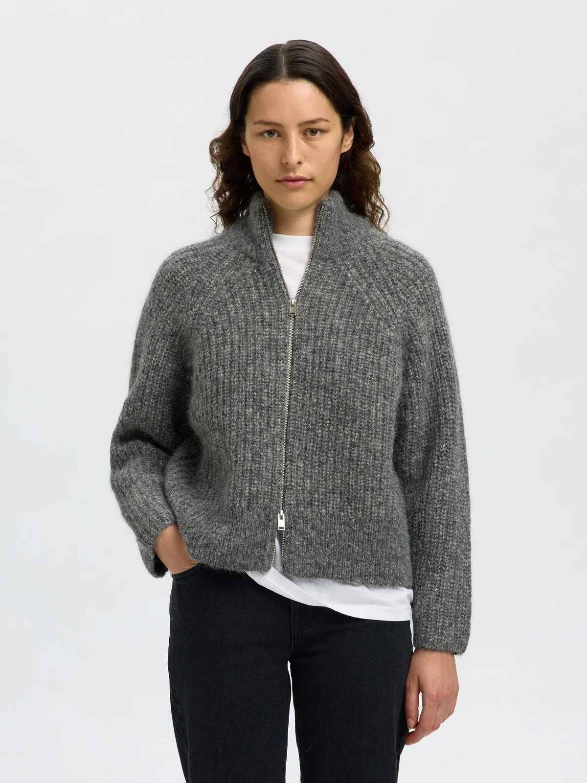 Anjuli knit zip cardigan - medium grey melange - Image 2