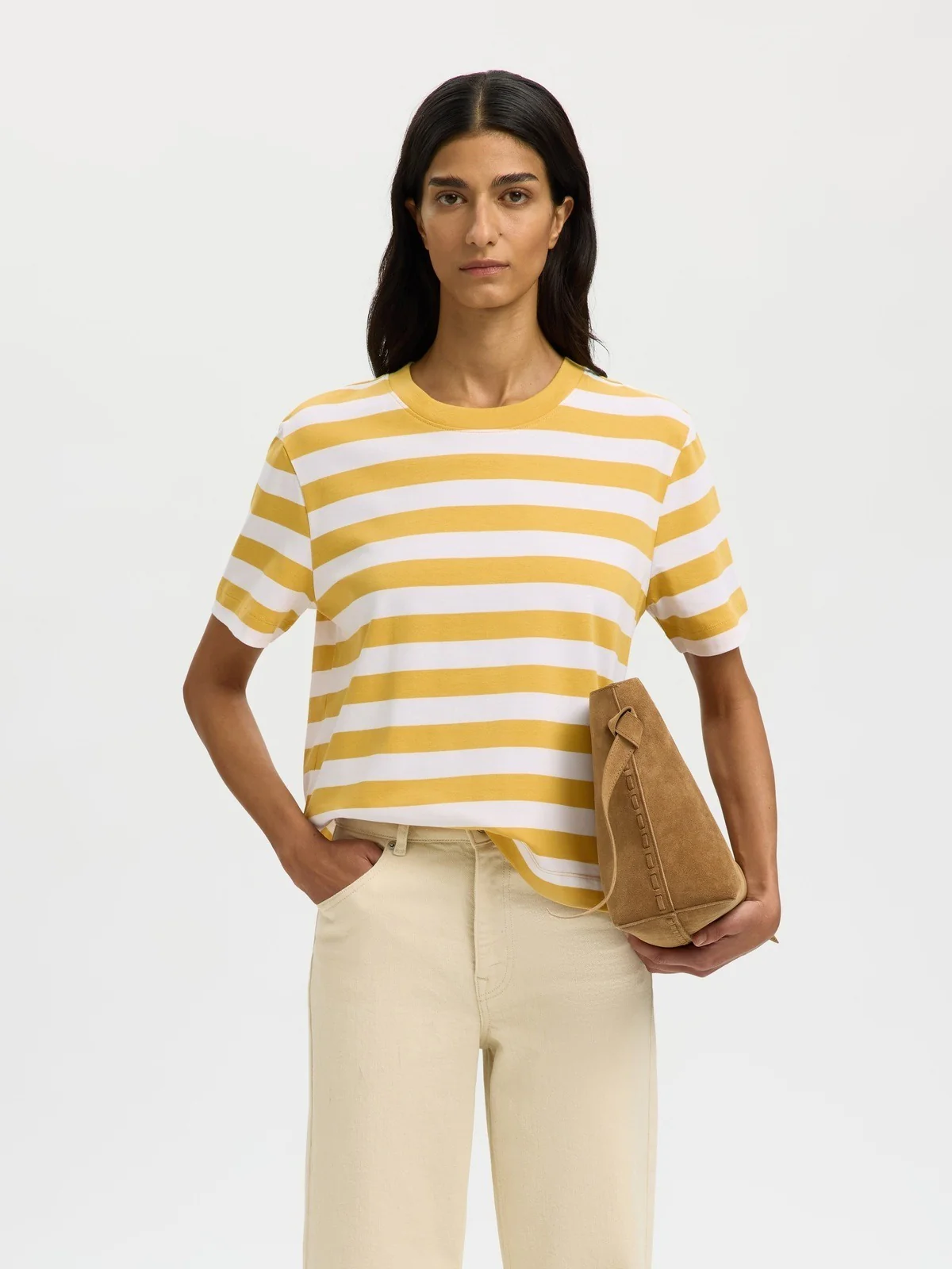 Essential striped boxy t-skjorte - ochre - Image 3