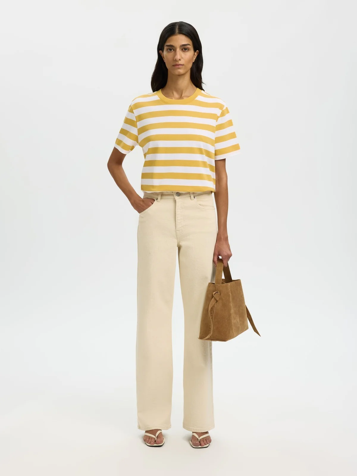 Essential striped boxy t-skjorte - ochre - Image 7