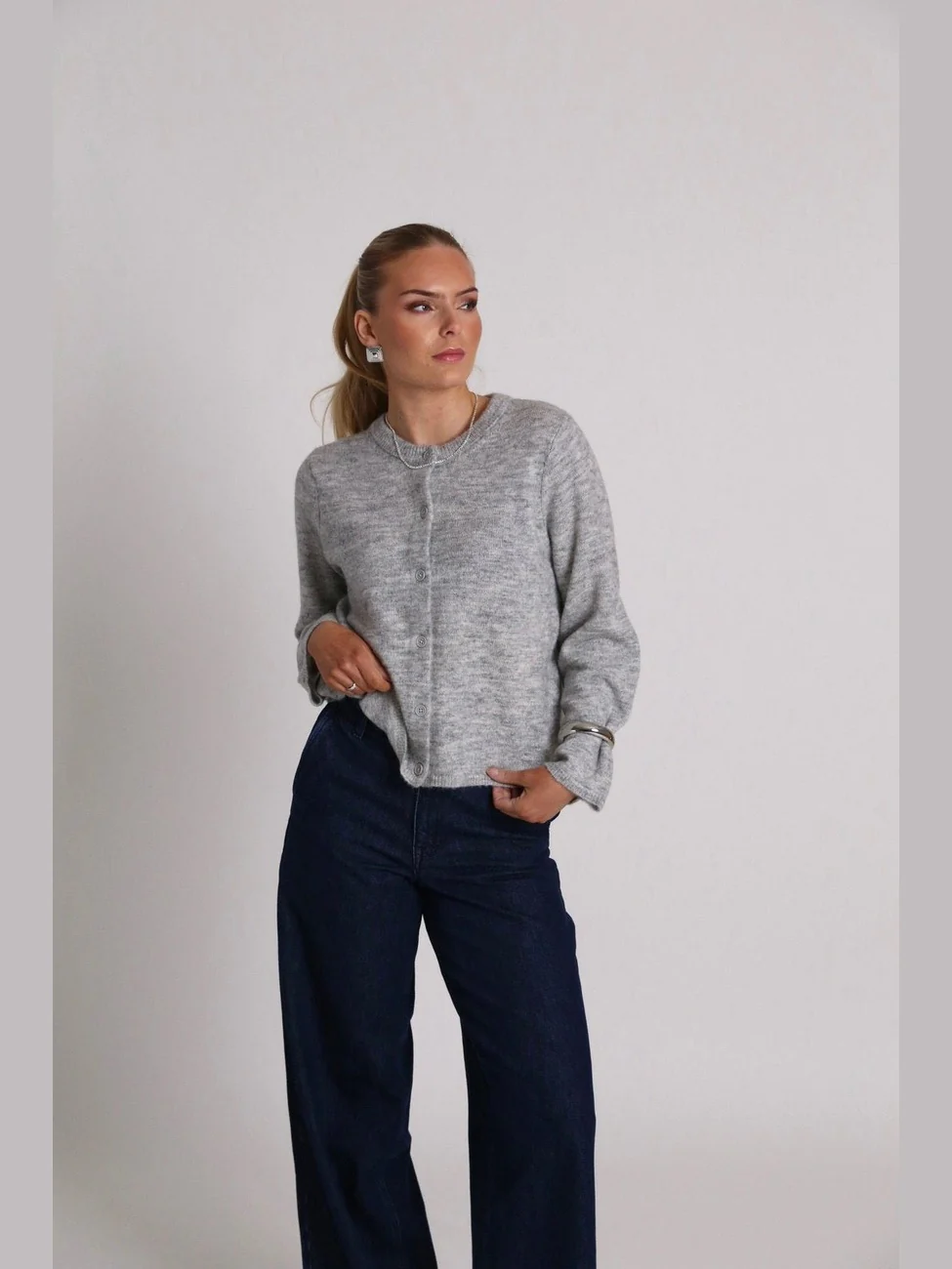 Lulu new knit cardigan - light grey melange - Image 5
