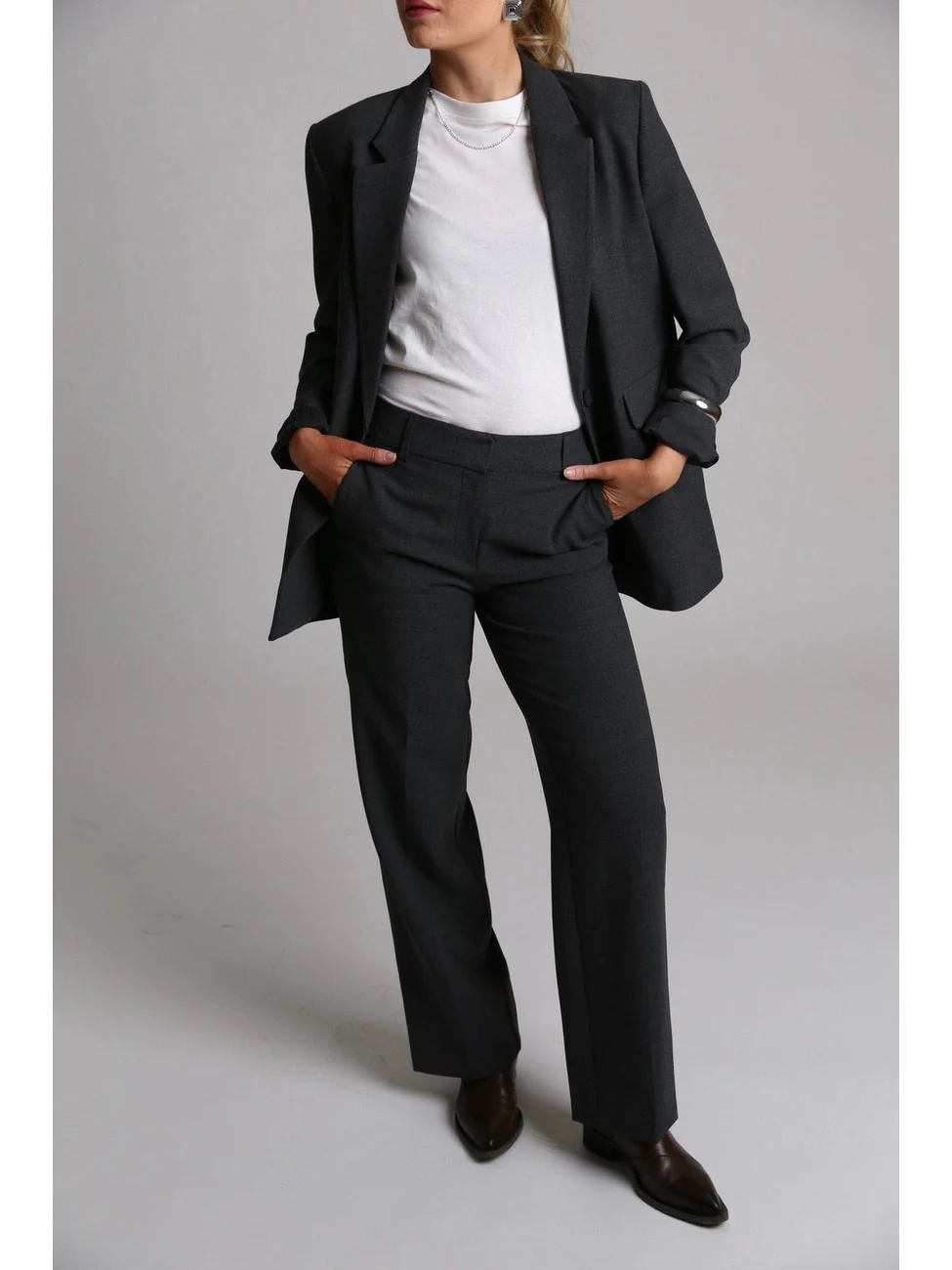 Rita wide bukse - dark grey melange - Image 3