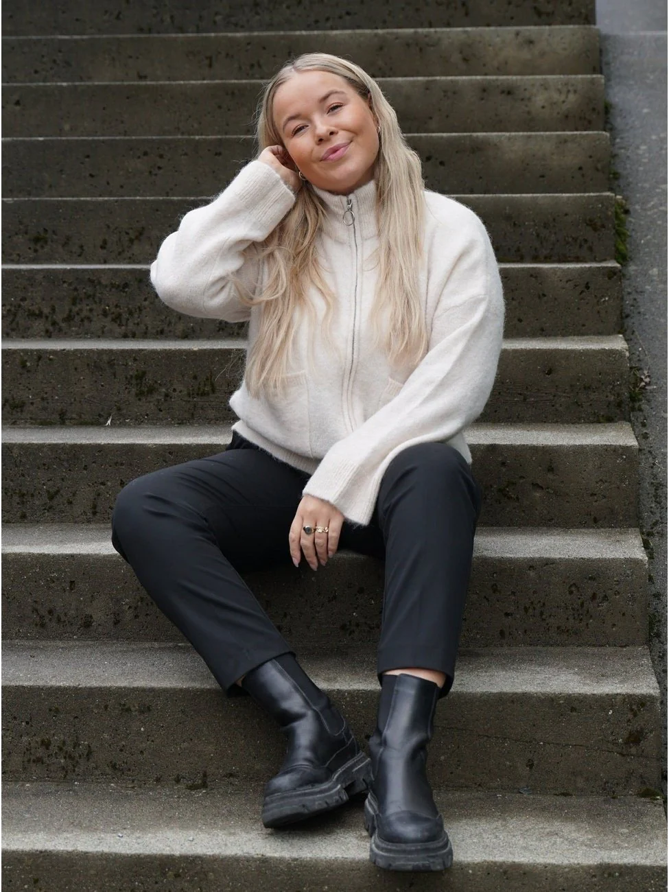 Sia knit zipper cardigan - birch - Image 3