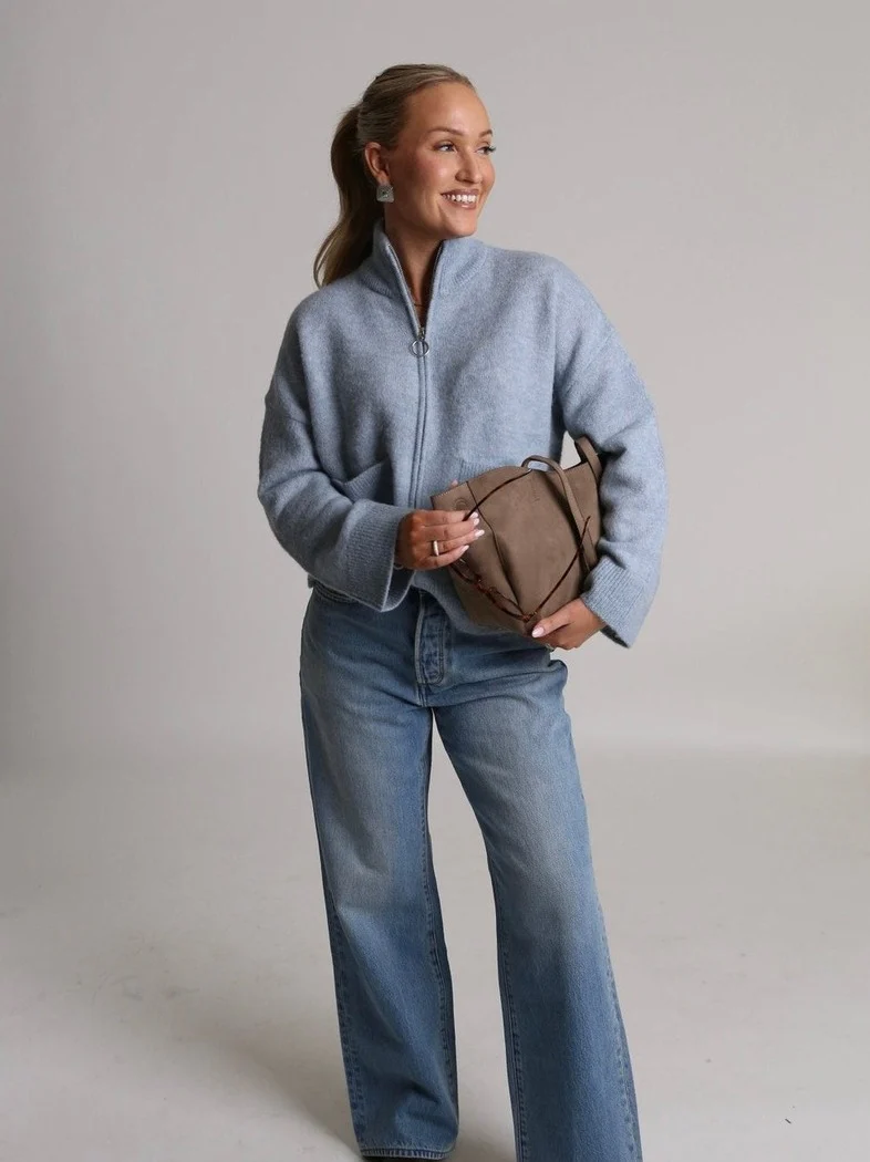 Sia knit zipper cardigan - dusty blue - Image 6