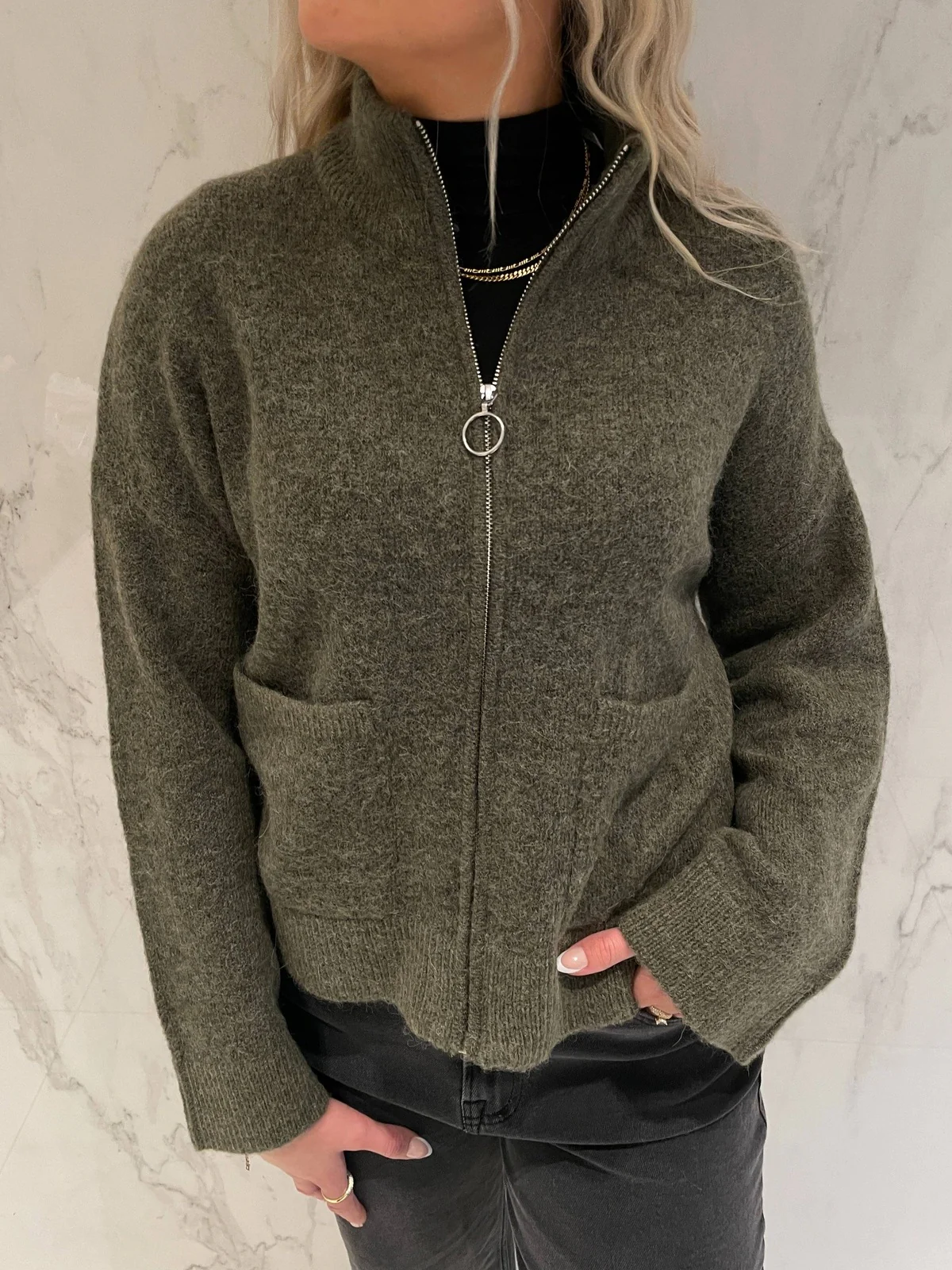 Sia knit zipper cardigan - kalamata - Image 2
