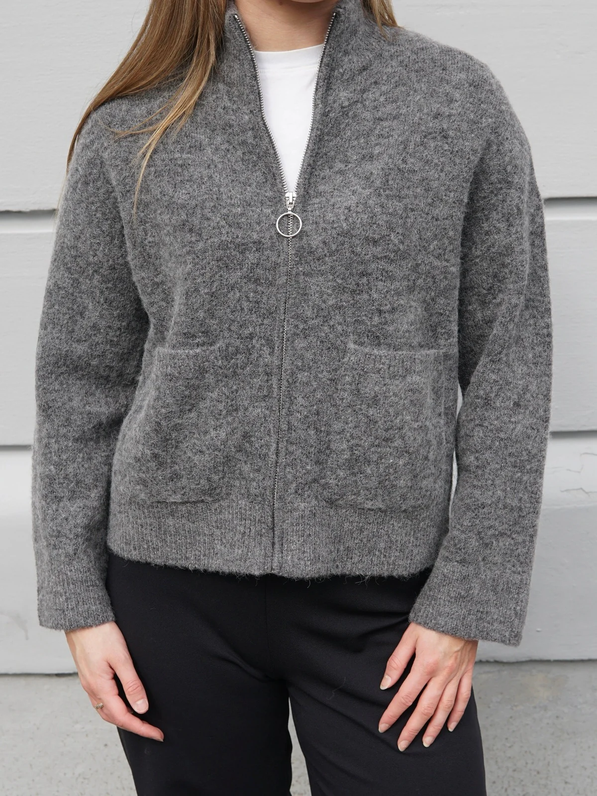 Sia knit zipper cardigan - medium grey melange - Image 3